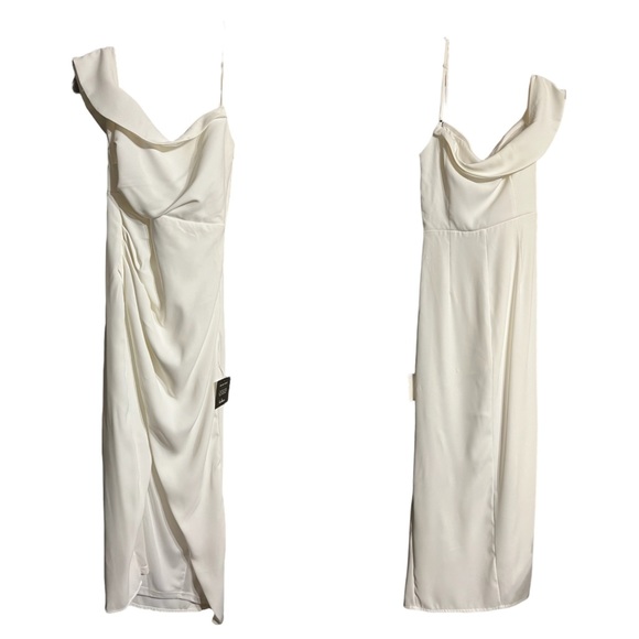 Lulus Dresses & Skirts - Lulu's White One Shoulder Side Pleated Side Slit Dress Sz S NWT